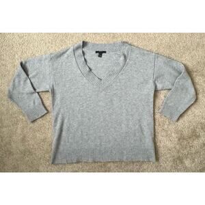 Forever 21 Sweater Crop Rayon Blend Gray Pullover V Neck Women Size L Large